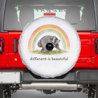 Cute Viral Raccoon Positive Quote Spare Tire Cover Different Is Beautiful Pastel Rainbow Graphic