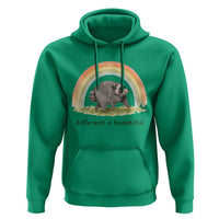 Cute Viral Raccoon Positive Quote Hoodie Different Is Beautiful Pastel Rainbow Graphic