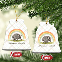 Cute Viral Raccoon Positive Quote Ceramic Ornament Different Is Beautiful Pastel Rainbow Graphic