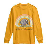 Cute Viral Raccoon Positive Quote Long Sleeve Shirt Different Is Beautiful Pastel Rainbow Graphic