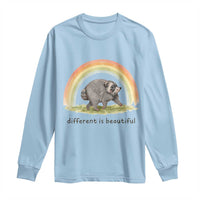 Cute Viral Raccoon Positive Quote Long Sleeve Shirt Different Is Beautiful Pastel Rainbow Graphic