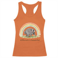 Cute Viral Raccoon Positive Quote Racerback Tank Top Different Is Beautiful Pastel Rainbow Graphic