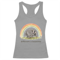 Cute Viral Raccoon Positive Quote Racerback Tank Top Different Is Beautiful Pastel Rainbow Graphic