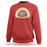 Cute Viral Raccoon Positive Quote Sweatshirt Different Is Beautiful Pastel Rainbow Graphic
