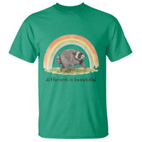 Cute Viral Raccoon Positive Quote T Shirt Different Is Beautiful Pastel Rainbow Graphic