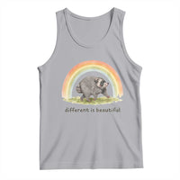 Cute Viral Raccoon Positive Quote Tank Top Different Is Beautiful Pastel Rainbow Graphic