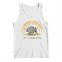 Cute Viral Raccoon Positive Quote Tank Top Different Is Beautiful Pastel Rainbow Graphic
