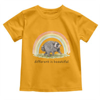 Cute Viral Raccoon Positive Quote Toddler T Shirt Different Is Beautiful Pastel Rainbow Graphic
