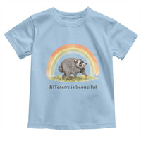Cute Viral Raccoon Positive Quote Toddler T Shirt Different Is Beautiful Pastel Rainbow Graphic