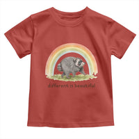 Cute Viral Raccoon Positive Quote Toddler T Shirt Different Is Beautiful Pastel Rainbow Graphic