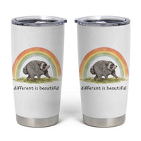 Cute Viral Raccoon Positive Quote Tumbler Cup Different Is Beautiful Pastel Rainbow Graphic