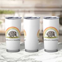 Cute Viral Raccoon Positive Quote Tumbler Cup Different Is Beautiful Pastel Rainbow Graphic
