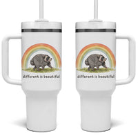Cute Viral Raccoon Positive Quote Tumbler With Handle Different Is Beautiful Pastel Rainbow Graphic