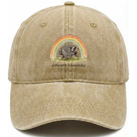 Cute Viral Raccoon Positive Quote Washed Cotton Baseball Cap Different Is Beautiful Pastel Rainbow Graphic