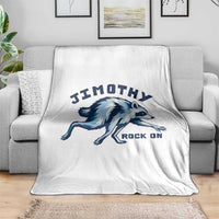 Rock On Jimothy the Raccoon Blue Graphic Throw Blanket Vintage Viral Seattle Trash Panda