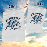 Rock On Jimothy the Raccoon Blue Graphic Garden Flag Vintage Viral Seattle Trash Panda