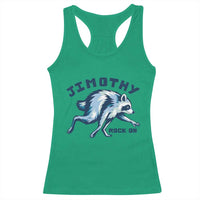 Rock On Jimothy the Raccoon Blue Graphic Racerback Tank Top Vintage Viral Seattle Trash Panda