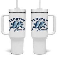 Rock On Jimothy the Raccoon Blue Graphic Tumbler With Handle Vintage Viral Seattle Trash Panda