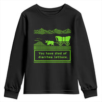 Retro 8-Bit Pixel 80s Game Over Parody Graphic Youth Sweatshirt You Have Died Of Diarrhea Lettuce
