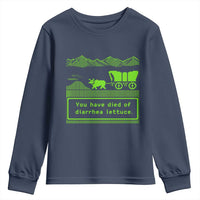 Retro 8-Bit Pixel 80s Game Over Parody Graphic Youth Sweatshirt You Have Died Of Diarrhea Lettuce