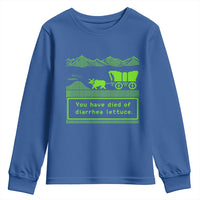 Retro 8-Bit Pixel 80s Game Over Parody Graphic Youth Sweatshirt You Have Died Of Diarrhea Lettuce