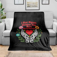 I Hear Migrant Children Also Have Heartbeats Throw Blanket Groovy Retro Floral Hands Heart Social Justice