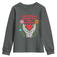 I Hear Migrant Children Also Have Heartbeats Youth Sweatshirt Groovy Retro Floral Hands Heart Social Justice