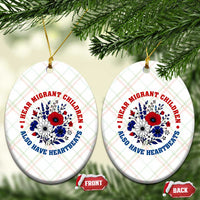 I Hear Migrant Children Also Have Heartbeats Ceramic Ornament Patriotic Red White Blue Floral Human Rights
