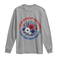 I Hear Migrant Children Also Have Heartbeats Long Sleeve Shirt Patriotic Red White Blue Floral Human Rights