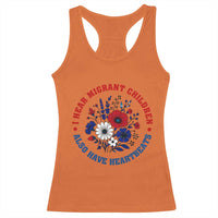 I Hear Migrant Children Also Have Heartbeats Racerback Tank Top Patriotic Red White Blue Floral Human Rights