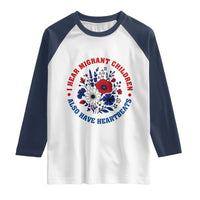 I Hear Migrant Children Also Have Heartbeats Raglan Shirt Patriotic Red White Blue Floral Human Rights