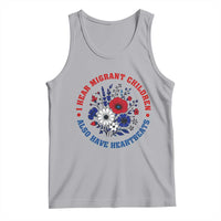 I Hear Migrant Children Also Have Heartbeats Tank Top Patriotic Red White Blue Floral Human Rights