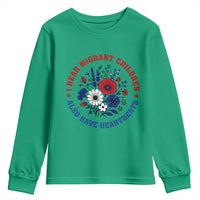 I Hear Migrant Children Also Have Heartbeats Youth Sweatshirt Patriotic Red White Blue Floral Human Rights