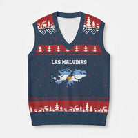 Las Malvinas Island Map Flag Graphic V-Neck Knit Sweater Vest Patriotic Sovereignty Argentine Heritage Sun of May Pride