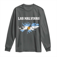 Las Malvinas Island Map Flag Graphic Long Sleeve Shirt Patriotic Sovereignty Argentine Heritage Sun of May Pride
