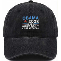 Obama 2028 Since Rules Dont Exist Anymore Washed Cotton Baseball Cap Political Satire Red White and Blue