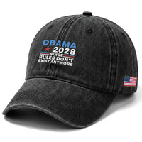 Obama 2028 Since Rules Dont Exist Anymore Washed Cotton Baseball Cap Political Satire Red White and Blue