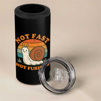 Funny Snail Introvert Slow Living 4 in 1 Can Cooler Tumbler Not Fast Not Furious Retro Sunset