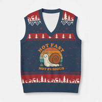 Funny Snail Introvert Slow Living V-Neck Knit Sweater Vest Not Fast Not Furious Retro Sunset