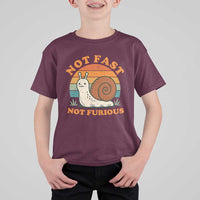 Funny Snail Introvert Slow Living T Shirt For Kid Not Fast Not Furious Retro Sunset