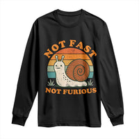 Funny Snail Introvert Slow Living Long Sleeve Shirt Not Fast Not Furious Retro Sunset