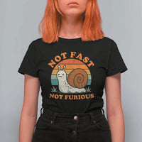 Funny Snail Introvert Slow Living T Shirt For Women Not Fast Not Furious Retro Sunset