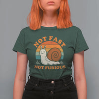 Funny Snail Introvert Slow Living T Shirt For Women Not Fast Not Furious Retro Sunset