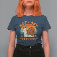 Funny Snail Introvert Slow Living T Shirt For Women Not Fast Not Furious Retro Sunset