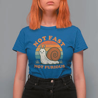 Funny Snail Introvert Slow Living T Shirt For Women Not Fast Not Furious Retro Sunset