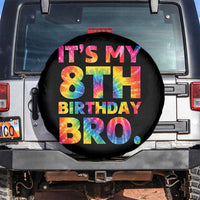 It is My 8th Birthday Bro Printed Tie Dye Graphic Spare Tire Cover 8 Years Old Bday Party Retro Hippie Rainbow