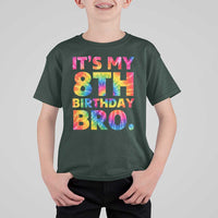 It is My 8th Birthday Bro Printed Tie Dye Graphic T Shirt For Kid 8 Years Old Bday Party Retro Hippie Rainbow