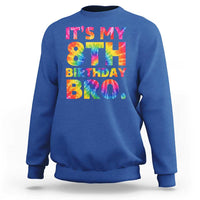 It is My 8th Birthday Bro Printed Tie Dye Graphic Sweatshirt 8 Years Old Bday Party Retro Hippie Rainbow