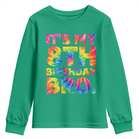 It is My 8th Birthday Bro Printed Tie Dye Graphic Youth Sweatshirt 8 Years Old Bday Party Retro Hippie Rainbow