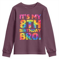 It is My 8th Birthday Bro Printed Tie Dye Graphic Youth Sweatshirt 8 Years Old Bday Party Retro Hippie Rainbow